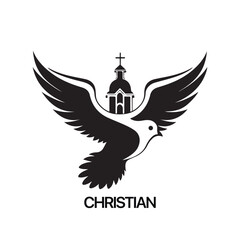 Christian Logo template with dove, pigeon. Black and white christian holy spirit symbol