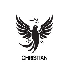 Christian Logo template with dove, pigeon. Black and white christian holy spirit symbol