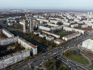 Drone view of Belgrade city, New Belgrade district