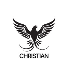 Christian Logo template with dove, pigeon. Black and white christian holy spirit symbol