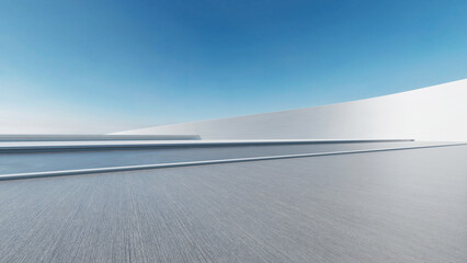 3d render of abstract futuristic architecture with empty concrete floor. Scene for car presentation. - 669832943
