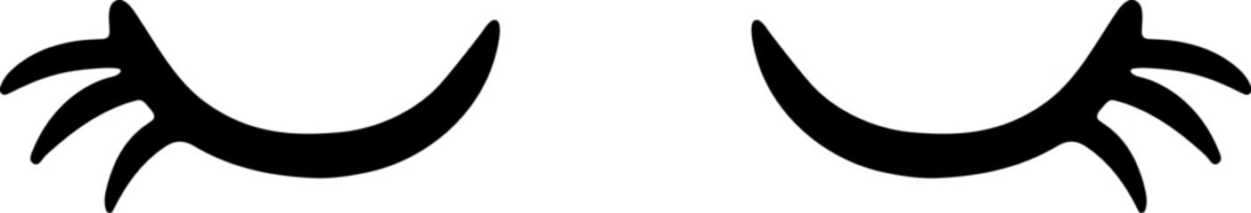 Closed eye with eyelashes cute vector icon for cartoon character illustration. Sleep girl or unicorn long eyelash line simple face part graphic makeup mascara symbol.