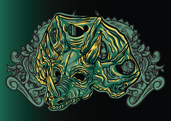 Aggressive demon beast head in colorful style vector illustration