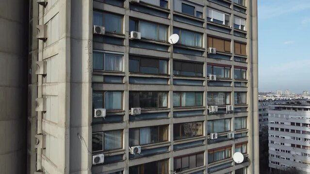 Drone flight near of the Genex tower, New Belgrade district, Serbia. Europe