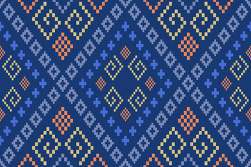Indigo navy blue geometric traditional ethnic pattern Ikat seamless pattern border abstract design for fabric print cloth dress carpet curtains and sarong Aztec African Indian Indonesian