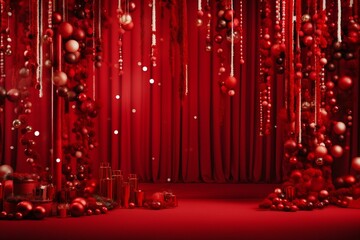 festive red holiday backdrop. Generative AI