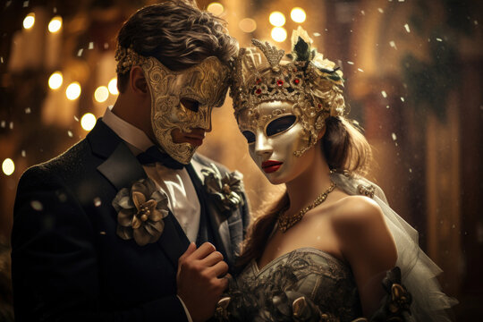 New Year's masquerade ball in elegant masks