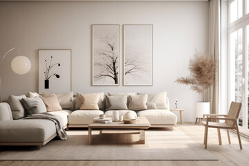 Fototapeta na wymiar Scandinavian minimalistic interior with clean lines and neutral colors