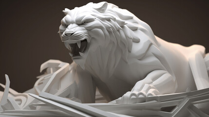 Roaring white lion sculpture.
