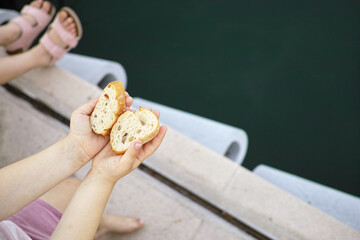 bread in hands of a little girl