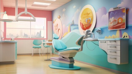 The interior design features a fun children's dentist room