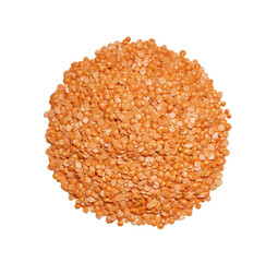 top view flat lay red Lentil seed isolated on white background. pile of red Lentil seed isolated....