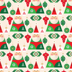 Fototapeta premium Merry Christmas and Happy New Year 2024 holiday template design seamless pattern Gifts, Santa, ball toy, christmas tree, snowflake Modern Xmas flat cartoon vector illustration