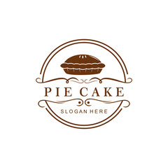 PIE CAKE VECTOR LOGO, BROWN, ON WHITE BACKGROUND.