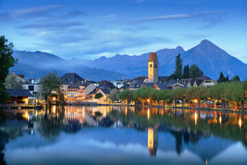 Interlaken, Switzerland on the Aare River - obrazy, fototapety, plakaty