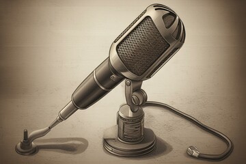 Illustration of an old-fashioned microphone. Generative AI