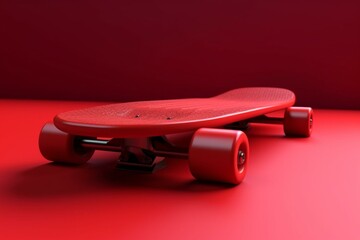 Red skateboard on red background. 3D rendering. Generative AI - obrazy, fototapety, plakaty