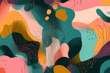 Vibrant wallpaper featuring an organic backdrop with colorful shapes. Generative AI
