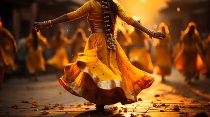 Girl in traditional dressing for festival, dancing