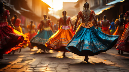 Girl in traditional dressing for festival, dancing