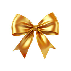 gold Christmas ribbon and bow isolated on a white transparent background 