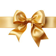 gold Christmas ribbon and bow isolated on a white transparent background 