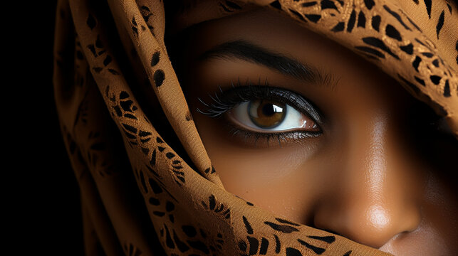 beautiful young woman covered her face in hijab. fashion oriental style woman