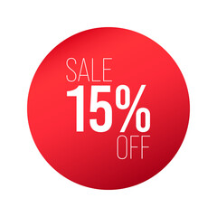 Red price sticker, sale sticker, red label, shopping label, discount, special offer, 15% off