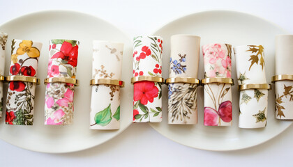Make watercolor napkin rings with holiday - themed designs for your Christmas dinner tabl on white background