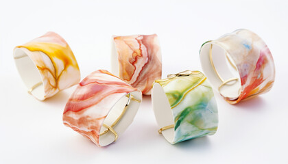 Make watercolor napkin rings with holiday - themed designs for your Christmas dinner tabl on white background