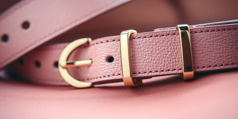Close up elegant pink women's leather belt, Detail of high quality luxury fashion accessories - obrazy, fototapety, plakaty