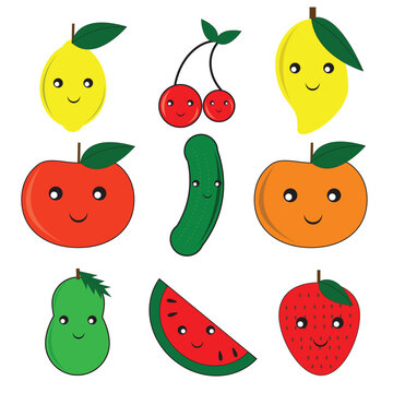 9 Cute bright colors of fruits vector collections. Set of fruits .