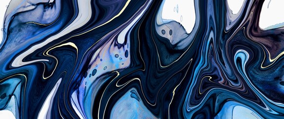Abstract marble alcohol ink background with fluid texture, gold design elements on blue color design, luxury wallpaper art - 669849971