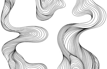 Set of hand drawn abstract wavy backgrounds. Monochrome lines.