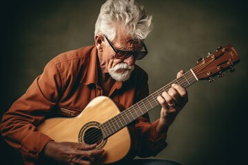Old man playing guitar - obrazy, fototapety, plakaty