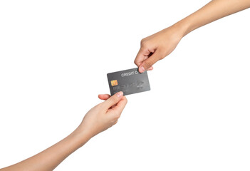 Clipping path, hand holding credit card on isolated.