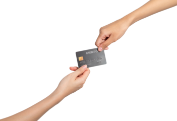 Clipping path, hand holding credit card on isolated.