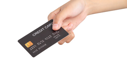 Hand holding credit card on isolated.