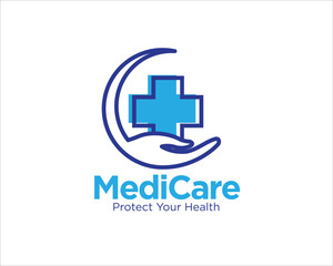 medicare logo for medical and health service logo with hand and cross figure