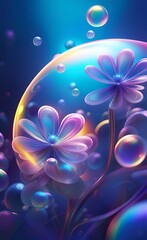 Magic fantasy floral background with bubbles