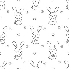 Seamless vector pattern of bunnies in doodle style.