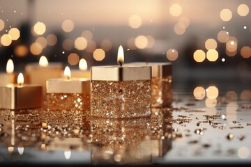 A close-up Christmas-themed background image illuminated by candlelight, with ample room for customization, providing an ideal canvas for your content. Photorealistic illustration