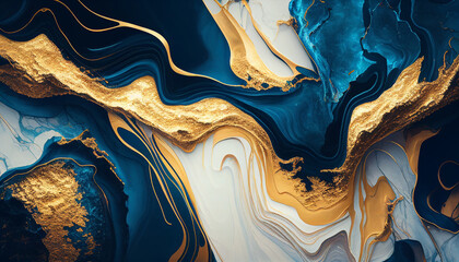 Blue and gold abstract marble texture wallpaper - obrazy, fototapety, plakaty