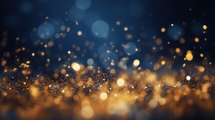 Fototapeta na wymiar Abstract background with Dark blue and gold particle. Christmas Golden light shine particles bokeh on navy blue background. Gold foil texture