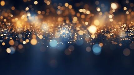 Abstract background with Dark blue and gold particle. Christmas Golden light shine particles bokeh on navy blue background. Gold foil texture - obrazy, fototapety, plakaty