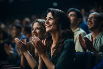 A group of people clapping in a theater - obrazy, fototapety, plakaty
