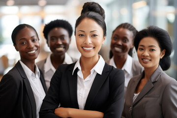 Group of women standing next to each other. This image can be used to represent unity, friendship, teamwork, or diversity.