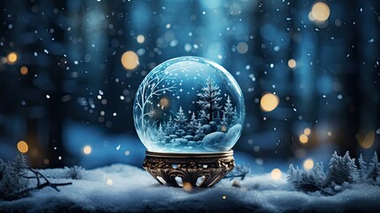 Fototapeta na wymiar Frozen snow globe christmas magic ball with flying snowflakes. Winter Background. Christmas snow globe. Generative AI