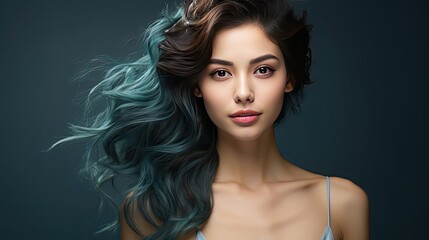 Studio shot of Beautiful young Asian woman with clean fresh skin on background, Face care, Facial treatment, Cosmetology, beauty and spa. Woman portrait illustration. Generative AI