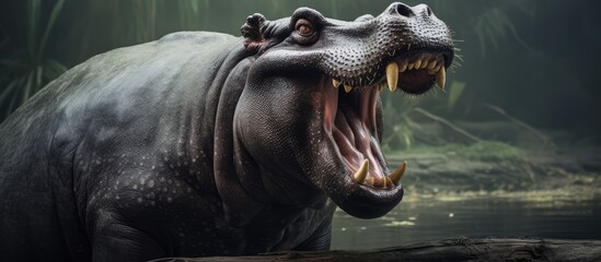Huge hippo yawning at Surabaya zoo